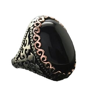 Silver tone ring oval black stone multi sizes